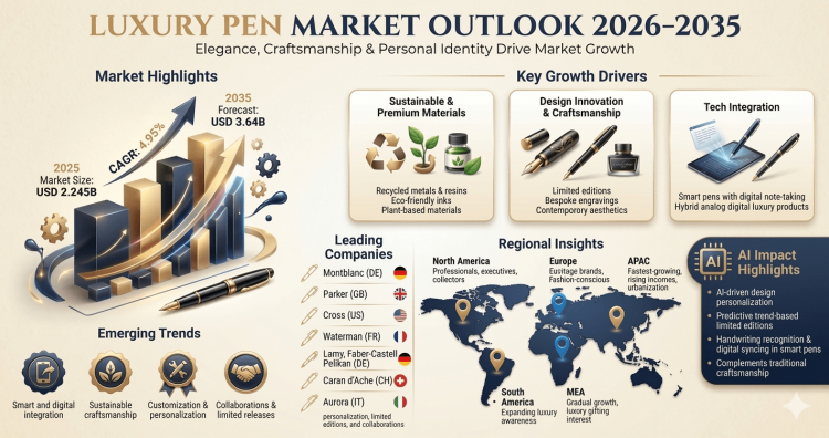 Luxury Pen Market Set to Reach USD 3.64 Billion by 2035, Growing at a CAGR of 4.95% Driven by Premium Writing Culture and Sustainable Innovation